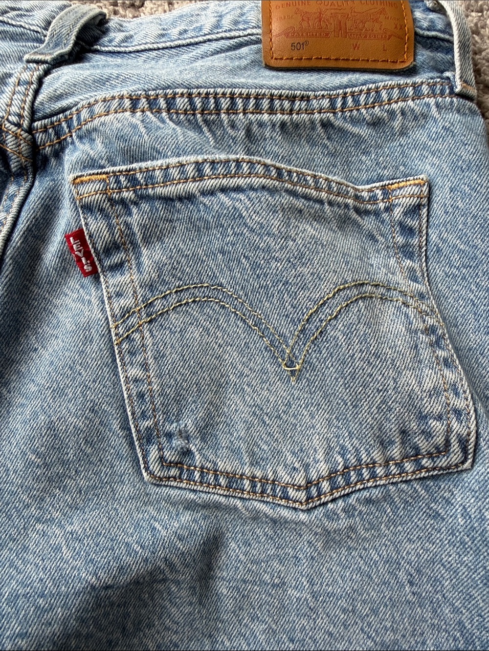 Levi's Light Blue Frayed Hem Denim Shorts - Picture 4 of 7